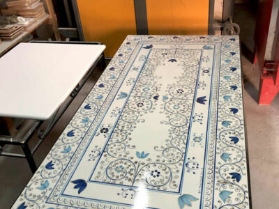 Tavolo 27 - Decoro Foglia Blu e Celeste